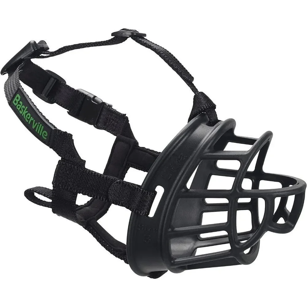 BASKERVILLE Ultra Dog Muzzle Black Size 5,Large Dogs,Prevents Chewing& Biting,